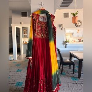 Embroidered Red and Yellow Traditional Dress